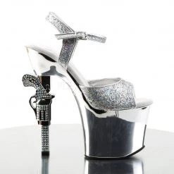 Pleaser REVOLVER-709G Silver Multi Glitter/Silver Chrome Platform Sandal