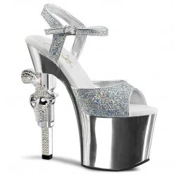 Pleaser REVOLVER-709G Silver Multi Glitter/Silver Chrome Platform Sandal