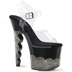Pleaser SCALLOP-708-2RS Clear/Black-Pewter Rhinestone Platform Sandal Shoes