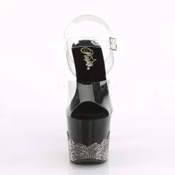 Pleaser SCALLOP-708-2RS Clear/Black-Pewter Rhinestone Platform Sandal Shoes