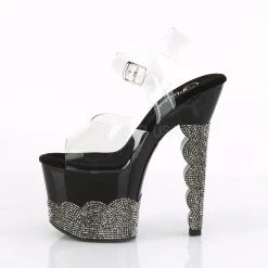 Pleaser SCALLOP-708-2RS Clear/Black-Pewter Rhinestone Platform Sandal Shoes