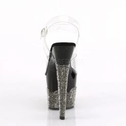 Pleaser SCALLOP-708-2RS Clear/Black-Pewter Rhinestone Platform Sandal Shoes