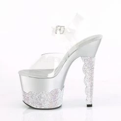 Pleaser Shoes SCALLOP-708-2RS Clear/Silver-AB Rhinestone Platform Sandal