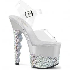 Pleaser Shoes SCALLOP-708-2RS Clear/Silver-AB Rhinestone Platform Sandal