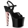 Pleaser SCALLOP-709CH Black Patent-Rose Gold Chrome Platform Sandal Shoes