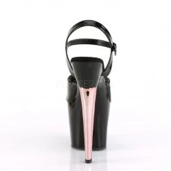 Pleaser SCALLOP-709CH Black Patent-Rose Gold Chrome Platform Sandal Shoes