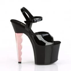 Pleaser SCALLOP-709CH Black Patent-Rose Gold Chrome Platform Sandal Shoes