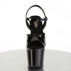 Pleaser SCALLOP-709CH Black Patent-Silver Chrome Platform Sandal