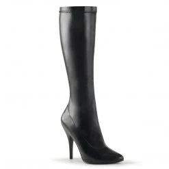 Pleaser SEDUCE-2000 Black Stretch Faux Leather Knee Boot