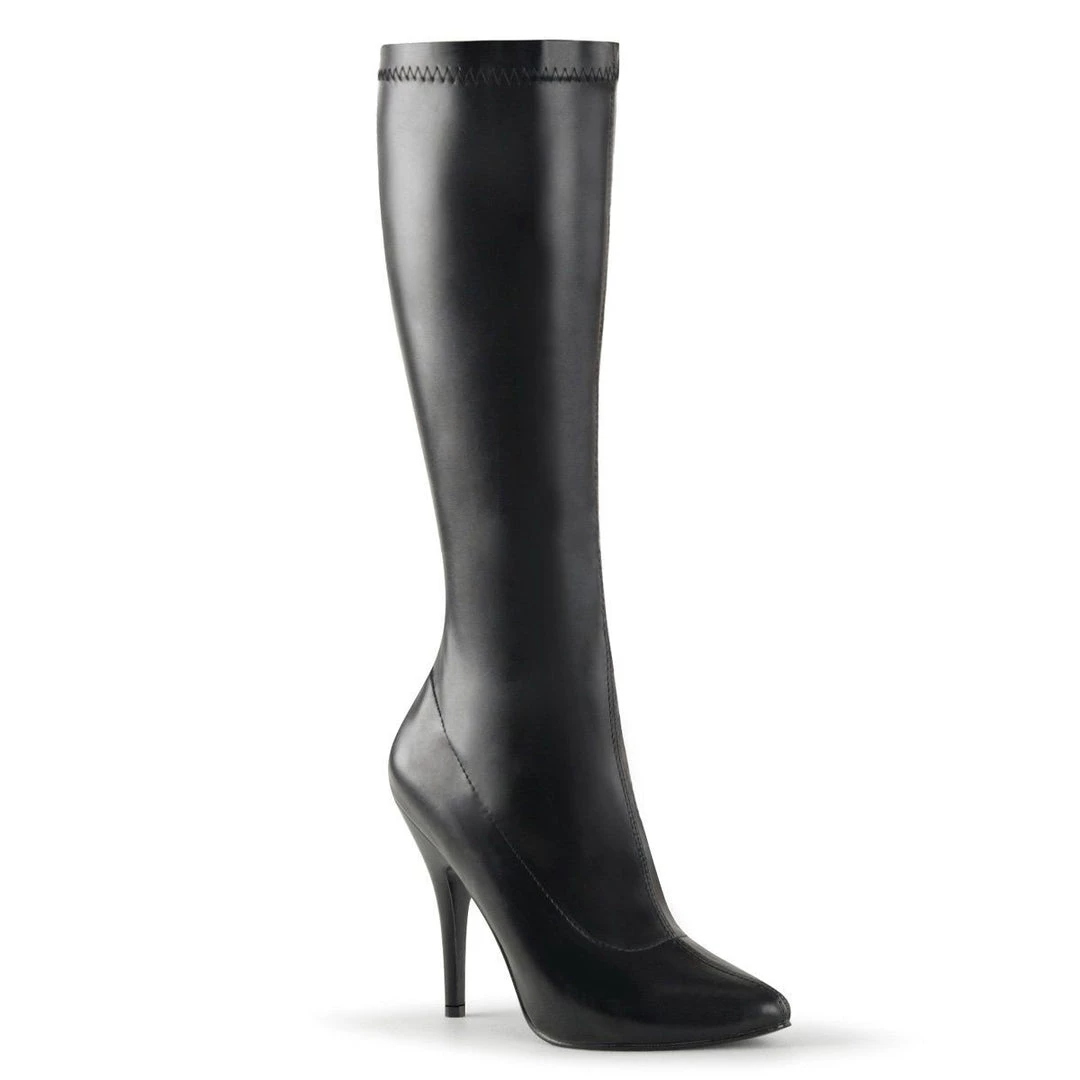 Pleaser SEDUCE-2000 Black Stretch Faux Leather Knee Boot 8 Pleaser SEDUCE-2000 Black Stretch Faux Leather Knee Boot