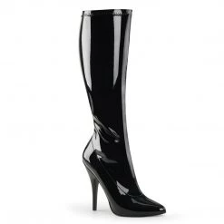 Pleaser SEDUCE-2000 Black Stretch Patent Knee Boot Boots