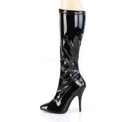 Pleaser SEDUCE-2000 Black Stretch Patent Knee Boot Boots