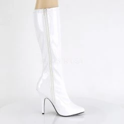 Pleaser SEDUCE-2000 White Stretch Patent Knee Boot Boots