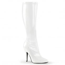Pleaser SEDUCE-2000 White Stretch Patent Knee Boot Boots