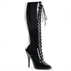 Pleaser SEDUCE-2020 Black Patent Knee Boot Boots