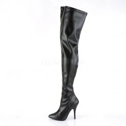 Pleaser SEDUCE-3000 Black Stretch Faux Leather Thigh Boot