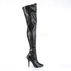 Pleaser SEDUCE-3000 Black Stretch Faux Leather Thigh Boot