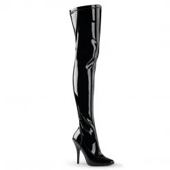 Pleaser Boots SEDUCE-3000 Black Stretch Patent Thigh Boot