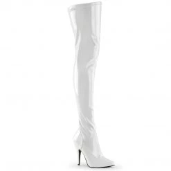Pleaser Boots SEDUCE-3000 White Stretch Patent Thigh Boot
