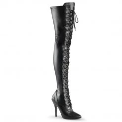 Pleaser Boots SEDUCE-3024 Black Stretch Faux Leather Thigh Boot