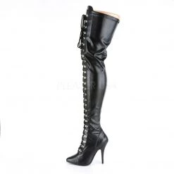 Pleaser Boots SEDUCE-3024 Black Stretch Faux Leather Thigh Boot