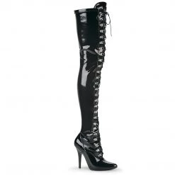 Pleaser SEDUCE-3024 Black Stretch Patent Thigh Boot Boots