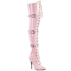 Pleaser New Arrivals SEDUCE-3028 Baby Pink Stretch Patent Thigh Boot