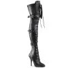Pleaser Boots SEDUCE-3028 Black Stretch Faux Leather Thigh Boot