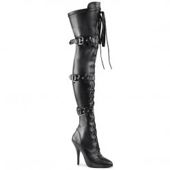Pleaser Boots SEDUCE-3028 Black Stretch Faux Leather Thigh Boot