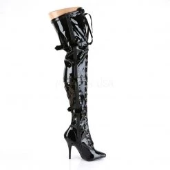 Pleaser SEDUCE-3028 Black Stretch Patent Thigh Boot Boots 12 Pleaser SEDUCE-3028 Black Stretch Patent Thigh Boot Boots