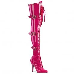 Pleaser SEDUCE-3028 Hot Pink Stretch Patent Thigh Boot Boots