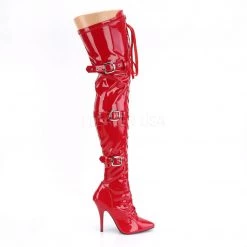 Pleaser Boots SEDUCE-3028 Red Stretch Patent Thigh Boot