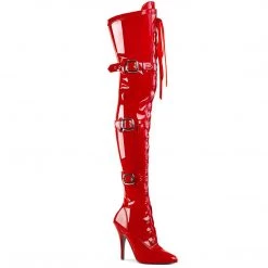 Pleaser Boots SEDUCE-3028 Red Stretch Patent Thigh Boot