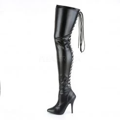 Pleaser SEDUCE-3063 Black Stretch Faux Leather Thigh Boot Boots