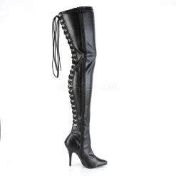 Pleaser SEDUCE-3063 Black Stretch Faux Leather Thigh Boot Boots