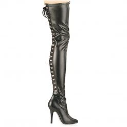 Pleaser SEDUCE-3063 Black Stretch Faux Leather Thigh Boot Boots