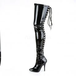 Pleaser SEDUCE-3063 Black Stretch Patent Thigh Boot Boots