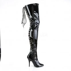 Pleaser SEDUCE-3063 Black Stretch Patent Thigh Boot Boots