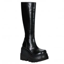 Demonia SHAKER-100 Black Vegan Leather Knee Boot Boots