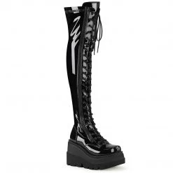 Demonia SHAKER-374 Black Stretch Patent Thigh Boot
