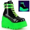 Demonia Boots SHAKER-52 Black Patent-UV Neon Green Ankle Boot