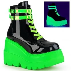 Demonia Boots SHAKER-52 Black Patent-UV Neon Green Ankle Boot