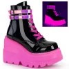 Demonia SHAKER-52 Black Patent-UV Neon Pink Ankle Boot Boots