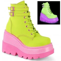 Demonia SHAKER-52 Lime Reflective Vegan Leather/Pink Boot