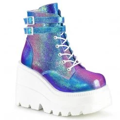 Demonia SHAKER-52 Purple Multi Iridescent Vegan Leather Ankle Boot Boots