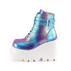 Demonia SHAKER-52 Purple Multi Iridescent Vegan Leather Ankle Boot Boots