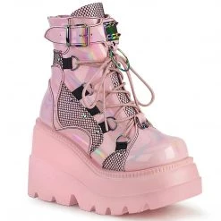 Demonia SHAKER-60 Baby Pink Hologram Ankle Boot