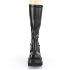 Demonia SHAKER-65 Black Stretch Vegan Leather Knee Boot