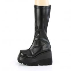 Demonia SHAKER-65 Black Stretch Vegan Leather Knee Boot