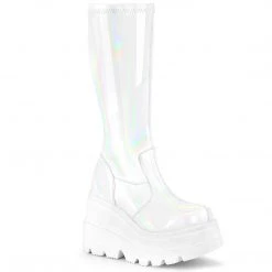 Demonia SHAKER-65 White Hologram Knee Boot